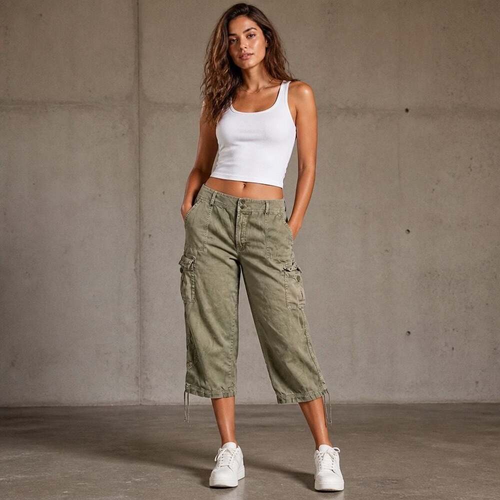 Caribbean Joe Let Go Women's Green Cotton Cargo Capri Pants Size 14